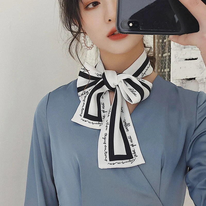 Женский модный Шелковый шарф с имитацией ленты красивый однотонный дизайнерский
