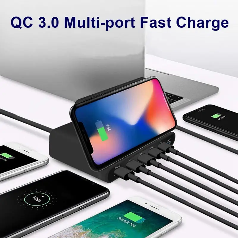 AABB универсальное беспроводное зарядное устройство 7 в 1 Qc 3 0 Quick Charge 5 Usb портов Type C