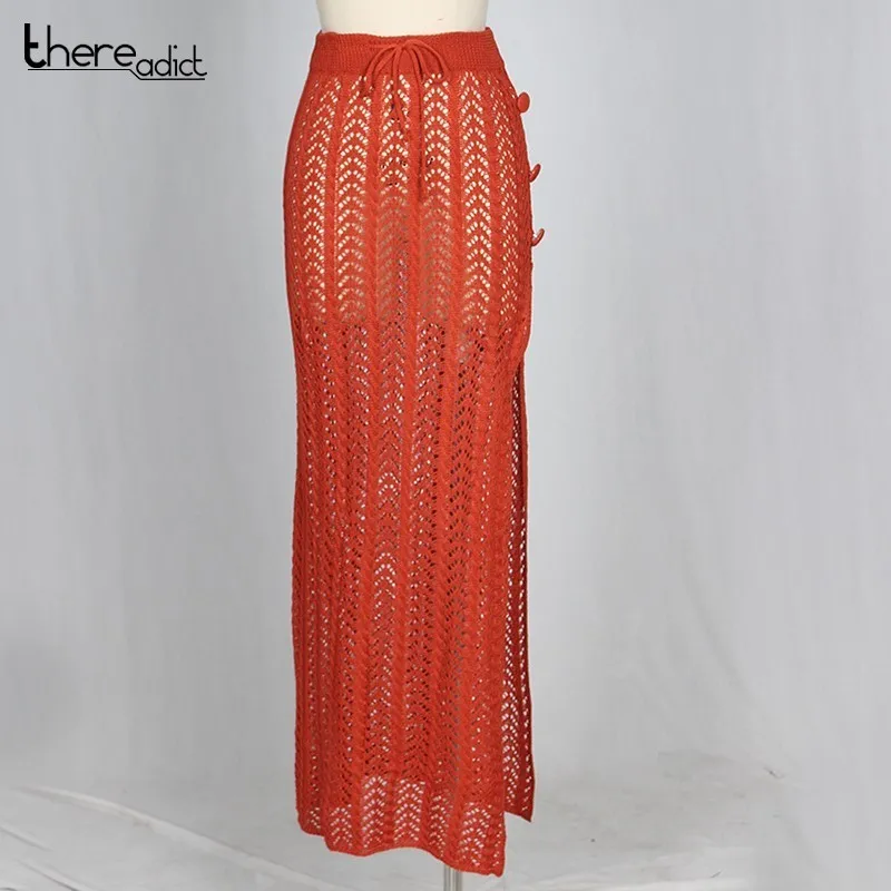 2019 Fashion Hollow Out Split Sexy Skirts Women Empire Bodycon Summer Floor Length Beach Cover Up Club | Женская одежда
