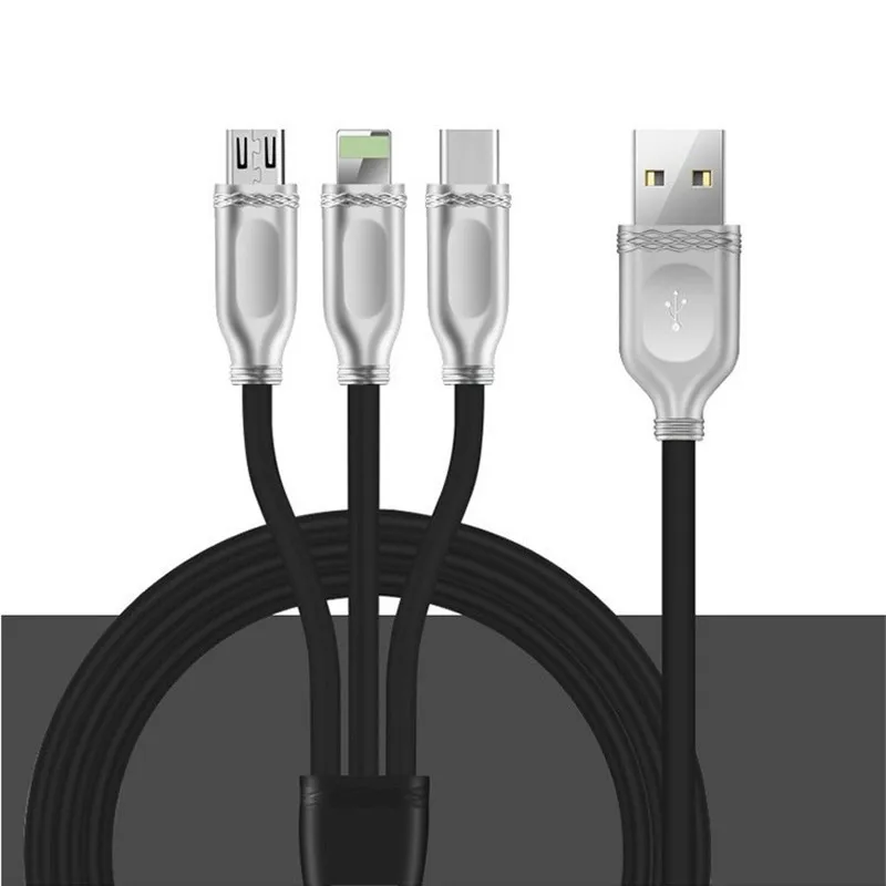 3 в 1 USB кабель для мобильного телефона Micro Type C зарядный Lightning iPhone Samsung зарядное