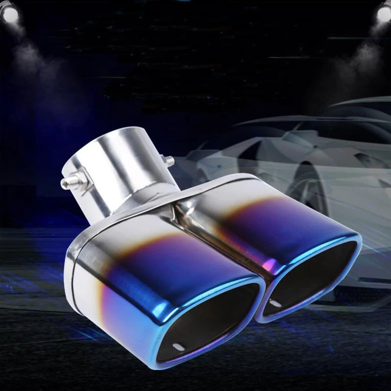 Car Auto Silver Stainless Steel Chrome Double Outlet Muffler Exhaust Tail Pipe Throat Liner Universal 62mm Inlet 1 to 2 Dual | Автомобили
