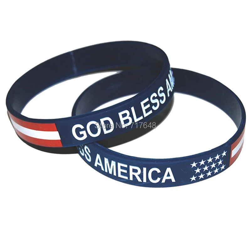 300 шт. силиконовые браслеты God Bless America с красными белыми и синими звездами
