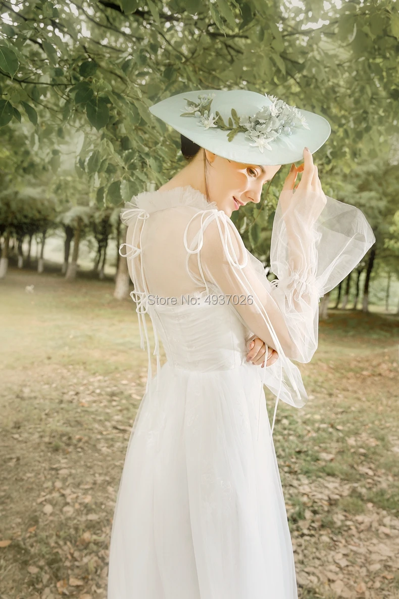 High Neck Tulle Outdoor Photography Bride Bohemian Chic Ancient Vintage Floor Length Ball Gown | Свадьбы и торжества