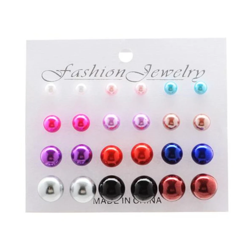 

12 pairs White Simulated Pearl Earrings Set For Women Jewelry On Ear Ball Stud kit