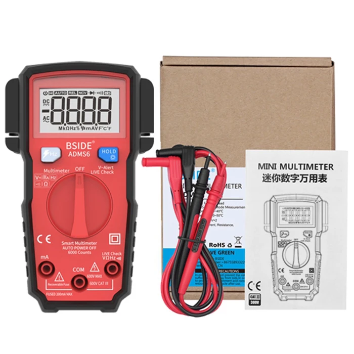 BSIDE ADMS6 Цифровой мультиметр True RMS 6000 счётчик тестер автоматический Напряжение