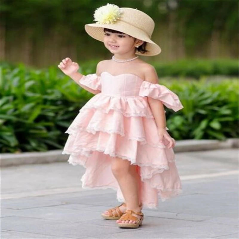 Lace Dress Off Shoulder Ruffle Bridesmaid Pageant Dresses Sweet Baby Girl Shoulderless Many Layers Irregular | Детская одежда и