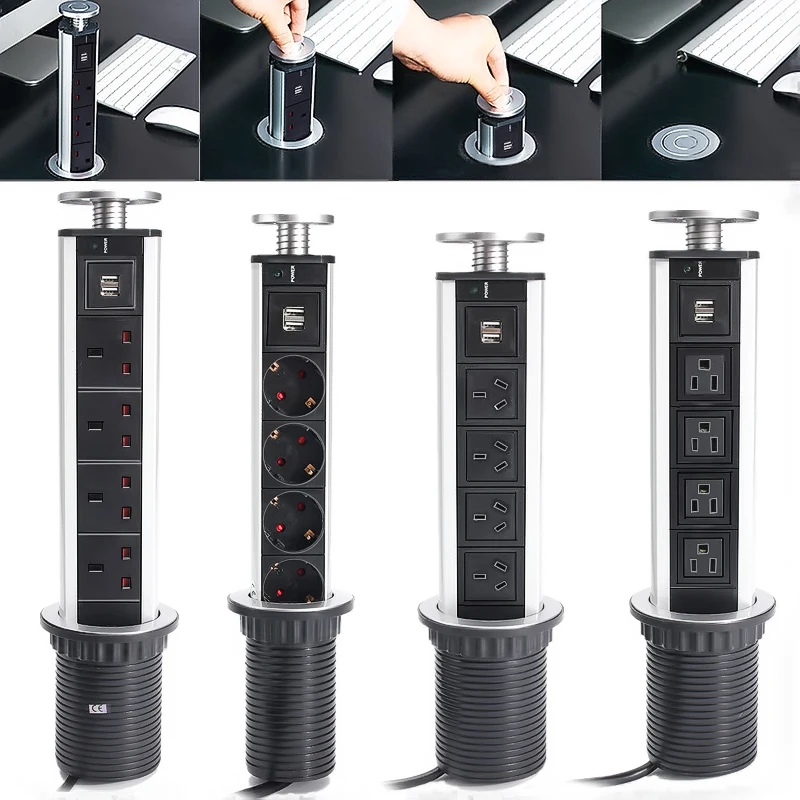 CLAITE 4 штепсельные розетки 2 USB 250V 13A 2500W Вверх электрическая розетка Выдвижная