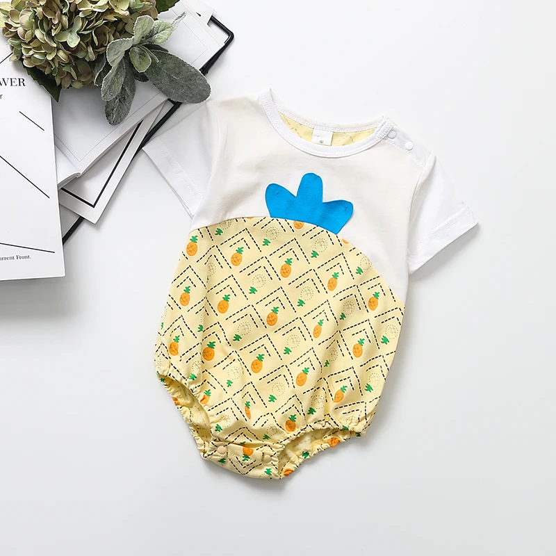 Summer Cool Baby Fruits Costumes Short Sleeved Rompers Strawberry/Banana/Pineapple/Watermelon Triangle Jumpsuits Cotton Clothing | Детская