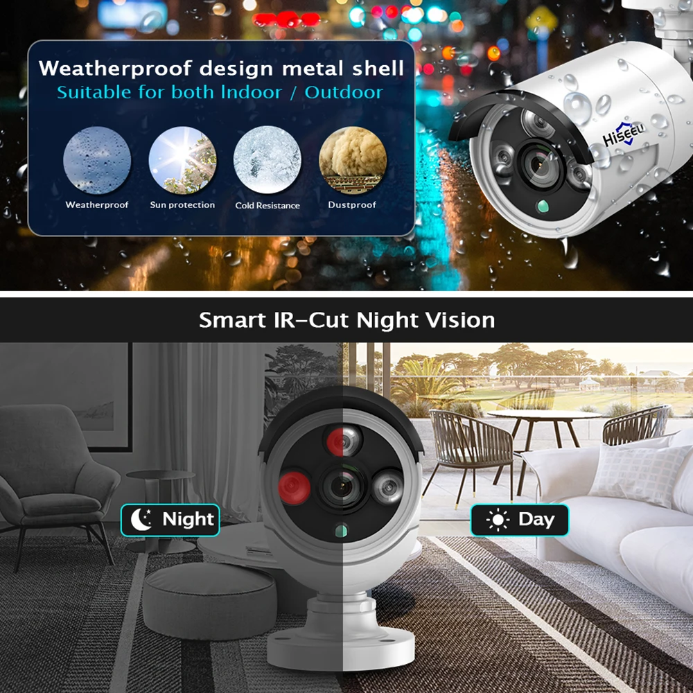 Hiseeu H.265 4.0MP IP камера безопасности POE наружная водонепроницаемая IP66 CCTV P2P