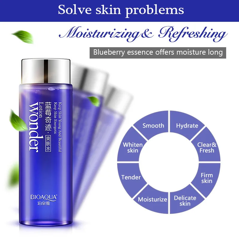 Bioaqua Blueberry Miracle Glow Wonder Face Toner Makeup Water Smooth Facial Lotion Oil Control Pore Moisturizing Skin Care |