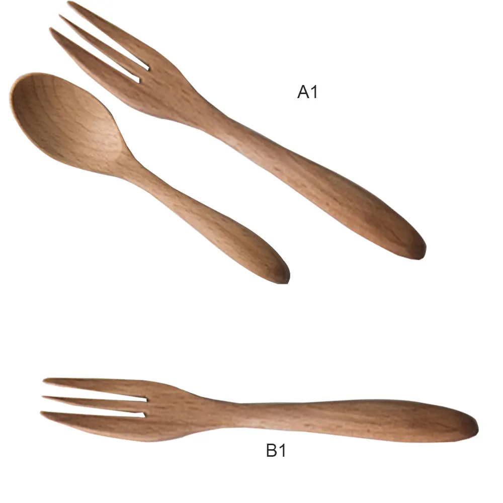 Western Tableware Wood Fork Spoon Dessert Set Retro Vintage Style Fruit Serving Children Food Scoop Supply Japanese-style | Дом и сад