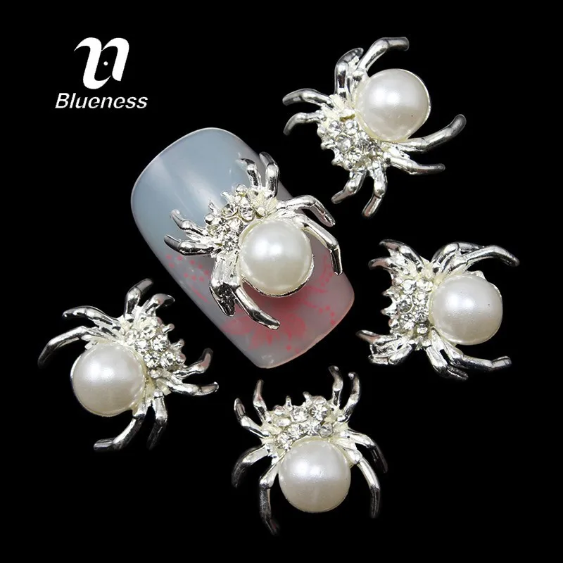 Blueness 10Pcs/lot Alloy White Spider 3D Nail Art Rhinestones Crystals Fashion Glitter Decorations Accessories Supplies | Красота и
