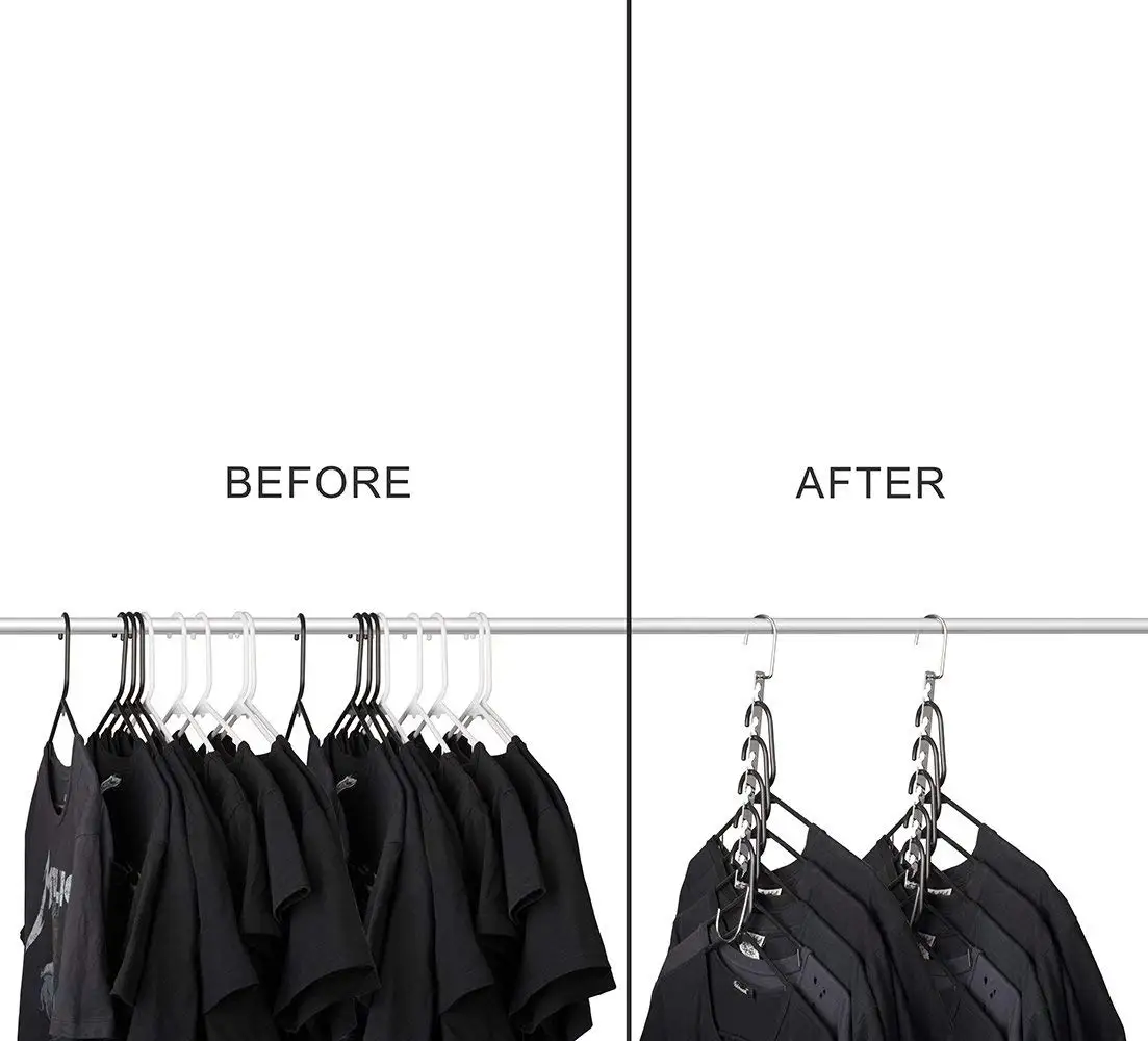 10.5 Inch Closet Space Saving Wardrobe Clothing Magic Hangers Oragnizer Heavy Chrome Updated Hook Design Pack of 8 | Дом и сад