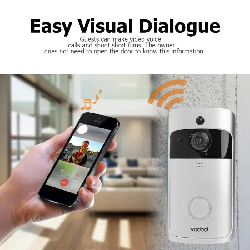 Vodool V5 Смарт Wi Fi видеокамера на дверной звонок 720 p визуальный вызова домофонный