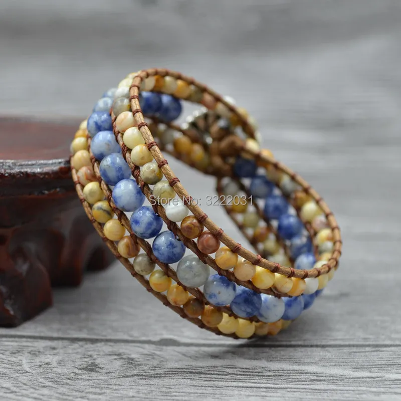 Женский кожаный браслет в стиле бохо однослойный богемный ручной работы из