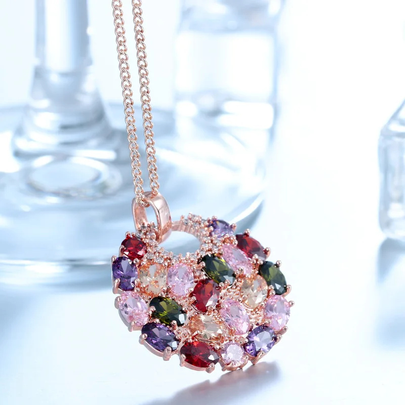 Original Crystal Colorful Pendant Round Colored Necklace European and American high-end Fashion Jewelry for women | Украшения и