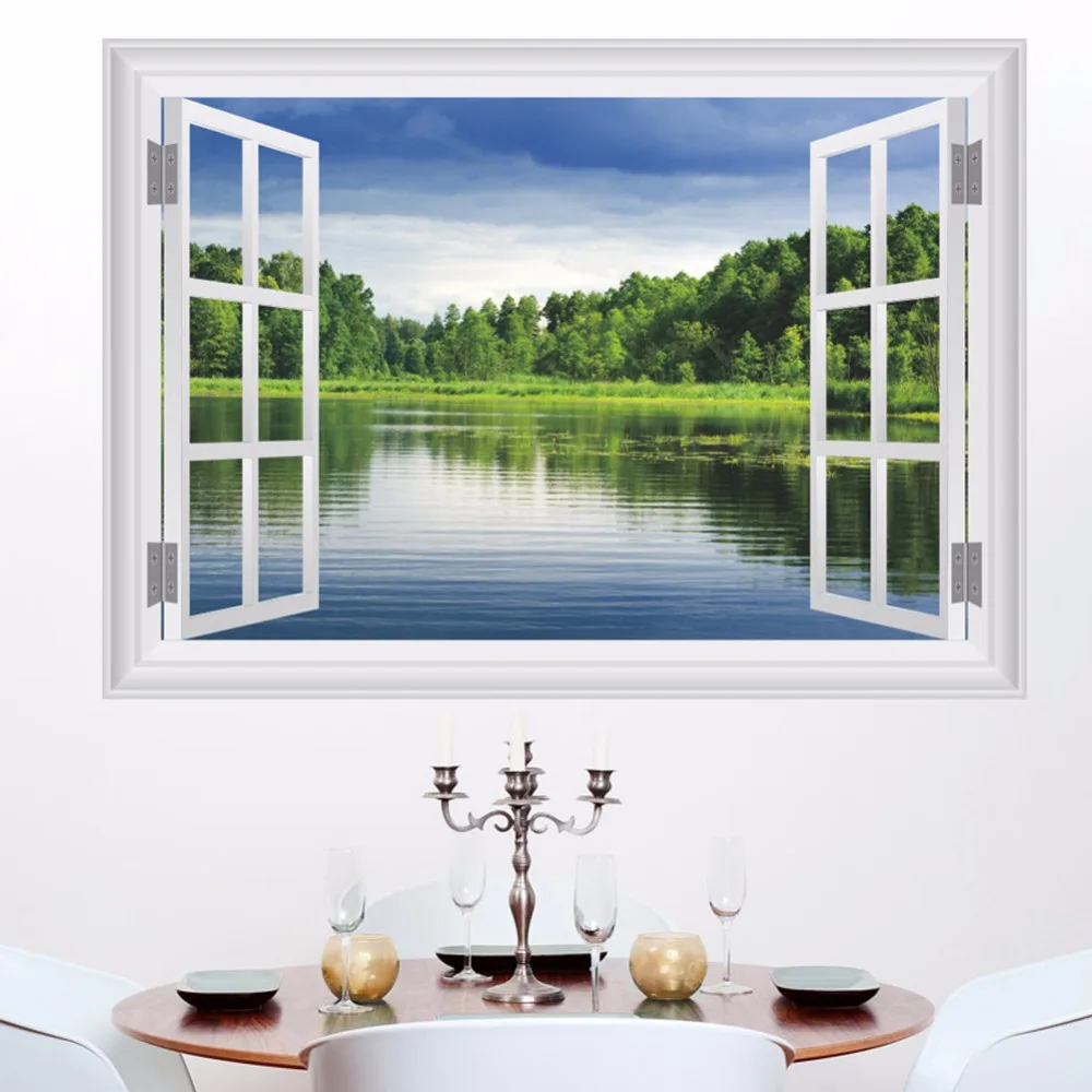 Natural Forest Tree Wall Sticker Living Room Bedroom TV Background Sofa home Decor 3D Window Decals Mural Poster | Дом и сад