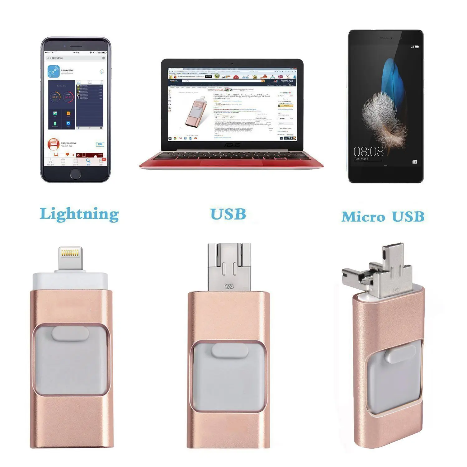 OTG USB Flash Drive For Apple iPhone iPad iPod Mobile Disk Business Stick Pen Drive(Rose Gold ) | Компьютеры и офис