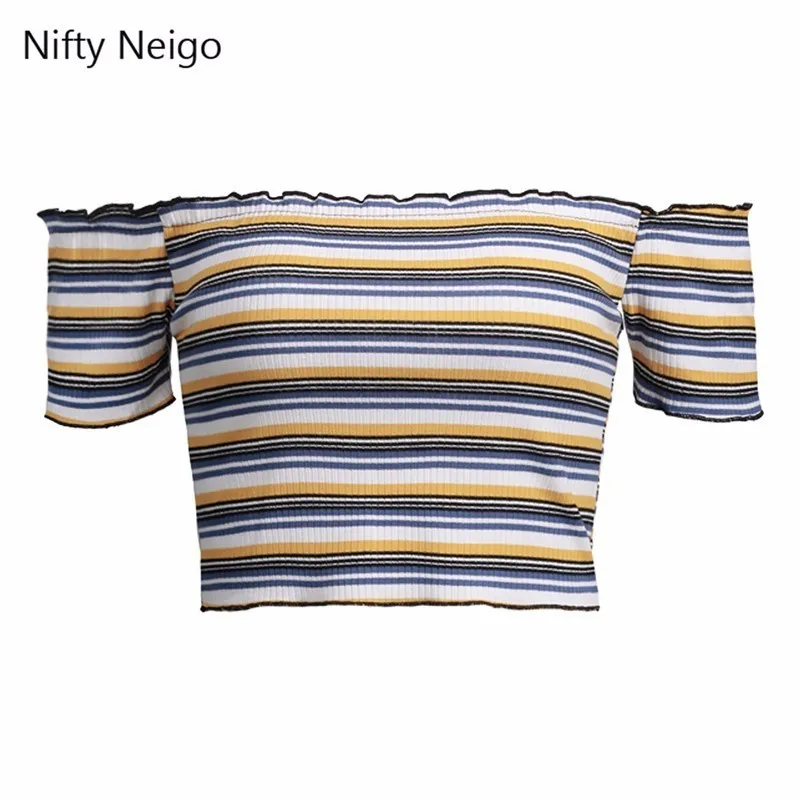 Nifty Neigo Сексуальная Женская Полосатая Футболка трикотажные короткие топы Летняя