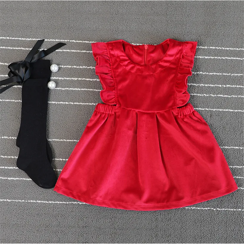 1-4T kids winter/autumn clothes girls sleevess flare sleeve sweet infant/toddlers gold velvet dress princess style wedding&ampparty | Детская