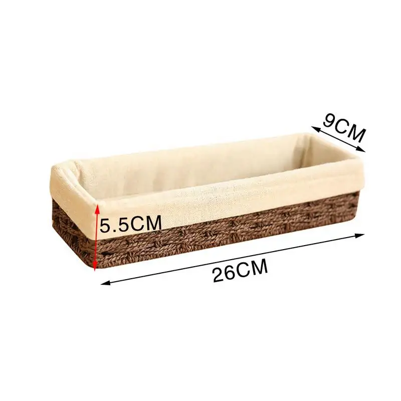 

1pc Straw Tableware Storage Basket Handmade Woven Sundries Cosmetics Stationary Storage Case Kitchen Knife Fork Storage Baskets