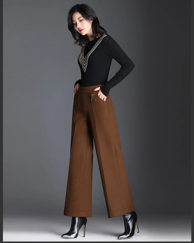 Новые женские шерстяные широкие брюки с высокой талией свободные черные до