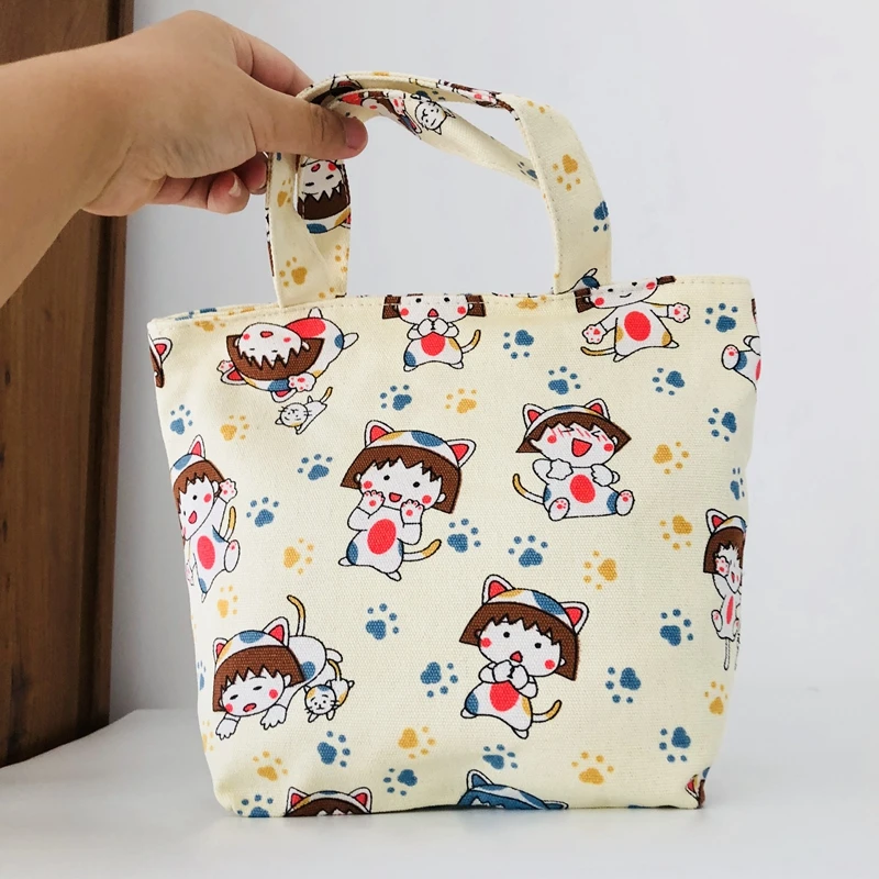 

IVYYE 1PCS Chi-bi Maruko Fashion Portable Canvas Lunch Bags Cartoon Picnic Bag Food Box Tote Storage For Women Girls Kids