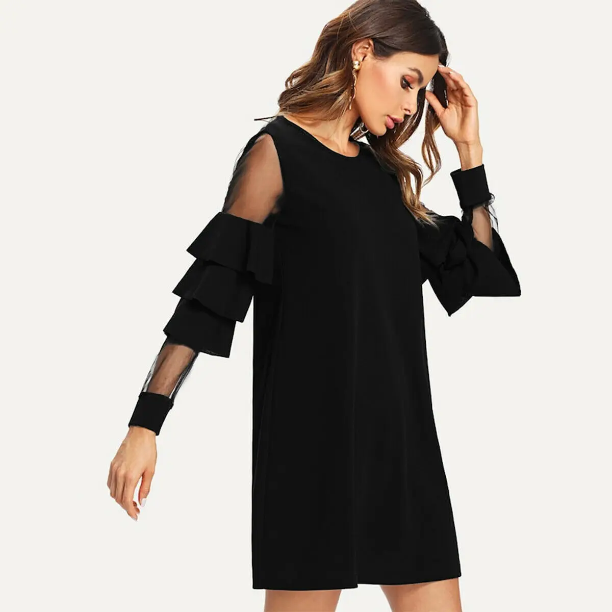 Женское платье с длинным рукавом Boho повседневное мини-платье большого размера