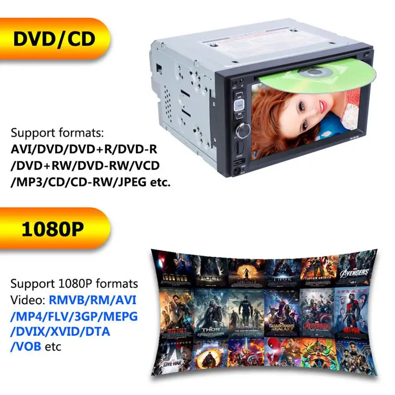 Универсальный Автомобильный мультимедийный CD DVD плеер DC 12 В 6 2 дюйма 2DIN FM радио
