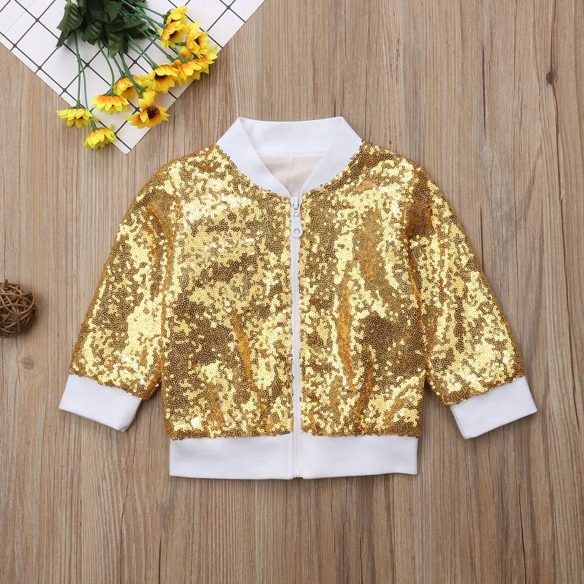 2018 Newly Autumn Fashion Toddler Kids Baby Girls Sequined Jacket Coat Long Sleeve Zipper Slim Clothes 2 Colors Outfit 6M-5Y | Детская
