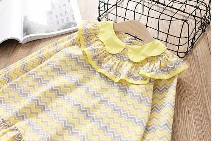 spring girl dress striped cotton yellow long sleeve ruffles baby frock kids dresses for girl's clothing fashion children clothes | Детская