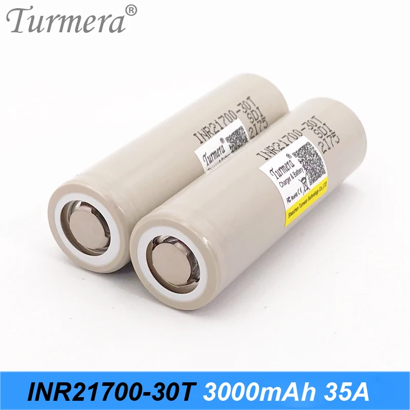Литиевая батарея Turmera 21700 30t 3000 мАч 35a для электрических сигарет и отверток