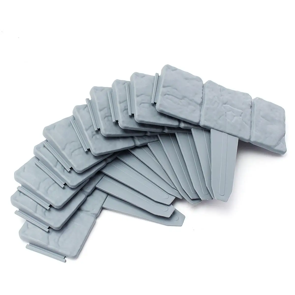 

20Pcs Grey Garden Fence Edging Cobbled Stone Effect Plastic Lawn Edging Plant Border Decorations Flower Bed Border
