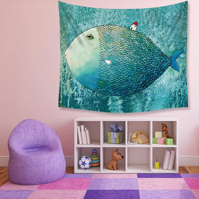 Милый гобелен с изображением большой головы рыбы настенные Висячие гобелены