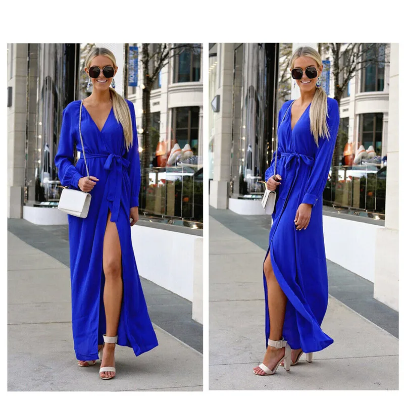 Женское длинное платье Boho Пляжное Платье до щиколотки с треугольным вырезом и