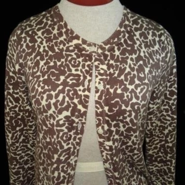 Lands End Kids cardigan sweater girls size L large 14 brown animal print | Детская одежда и обувь