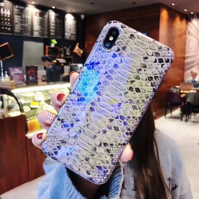 Винтажный чехол для телефона из змеиной кожи iphone XS Max синий свет ТПУ + ПК чехлы X XR 6