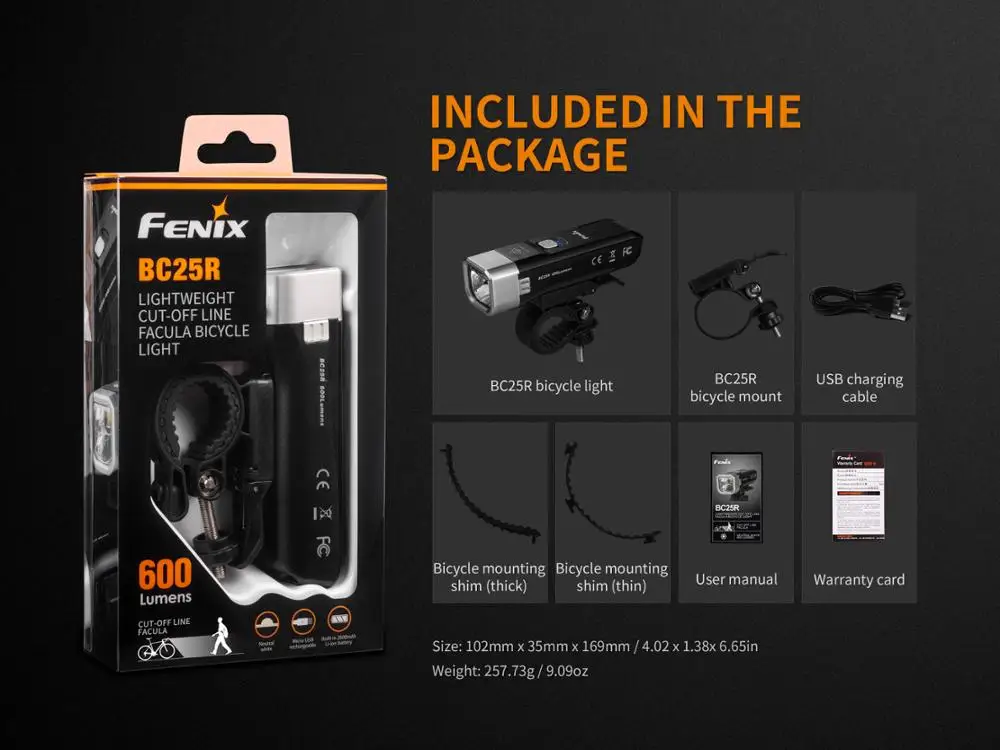 Горячий торт Fenix BC25R 600 Люмен USB Перезаряжаемые светильник вес отрезной факулы на