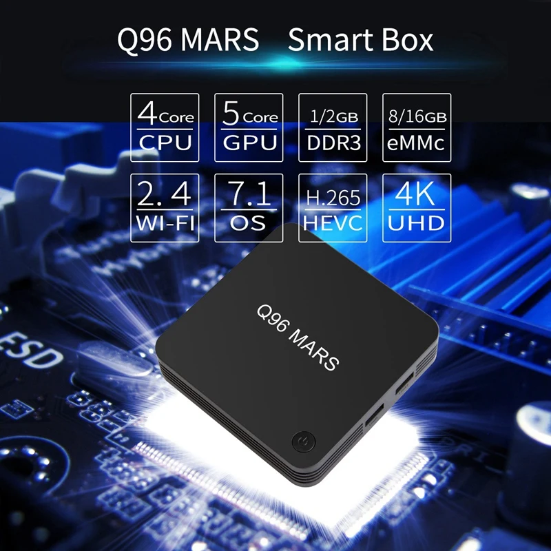 Q96 Mars Android 7 1 ТВ-приставка S905L четырехъядерный 1/8 ГБ 4K Vp9 H.265 Dlna Hd2.0 3D игровой Смарт ТВ