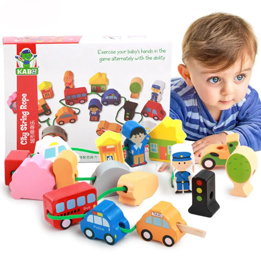 Детские деревянные плетеные бусы игрушки для нарезания резьбы строительные