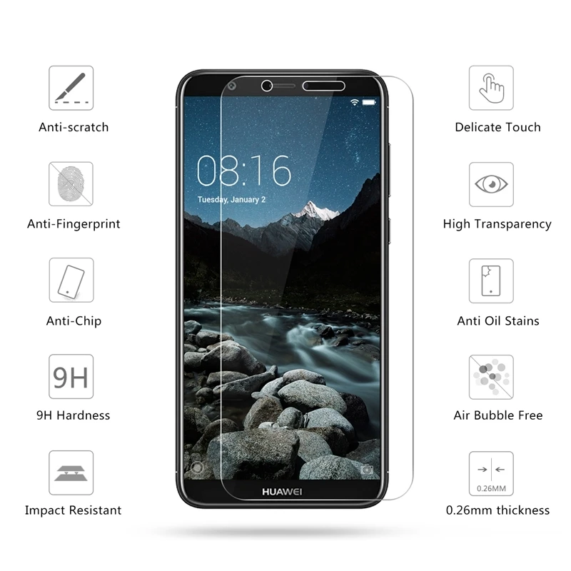Закаленное стекло 9H для Huawei P Smart 5 6 дюйма 2.5D 0 26 мм Защитная пленка экрана