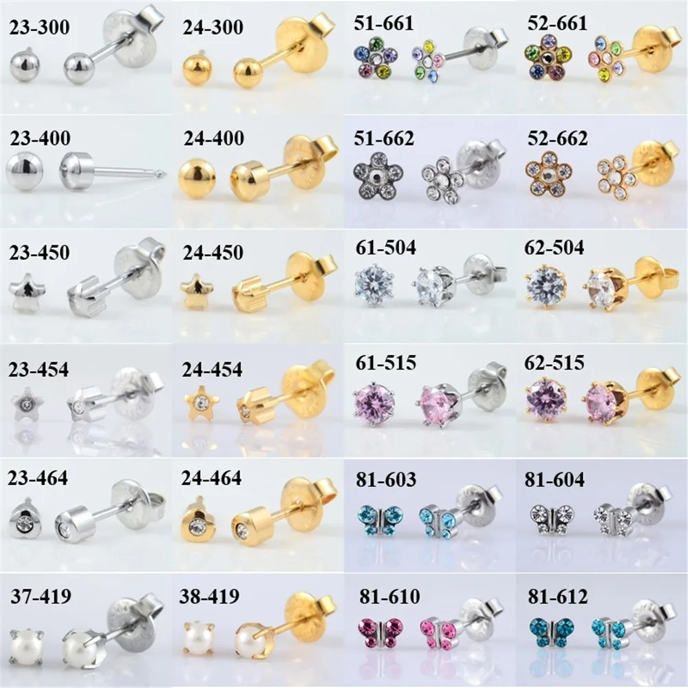 

1 Pair Surgical Steel Ear Studs CZ Ball Heart Star Flower Crown Butterfly Sterilized Packaged Earrings Women Baby Gifts Jewelry