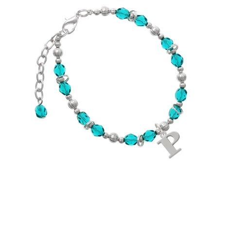 Большой браслет из бусин Silvertone Initial P Teal| |