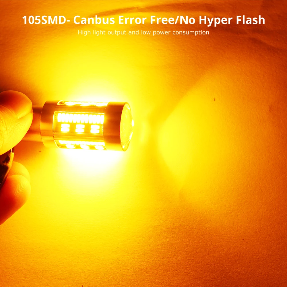 2 шт. 1156 BA15S BAU15S светодиодный T20 7440 105 чипы 4014 SMD лампы желтый для авто задний