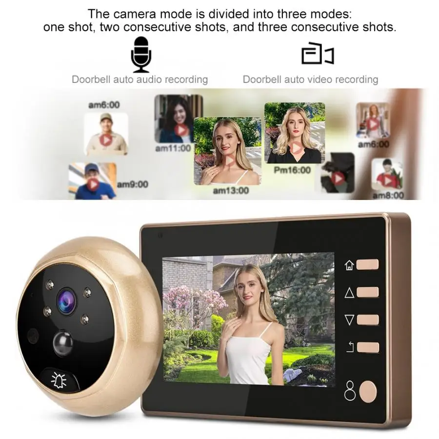 Камера дверного глазка 4 3 дюйма камера звонка обнаружение движения съемка запись