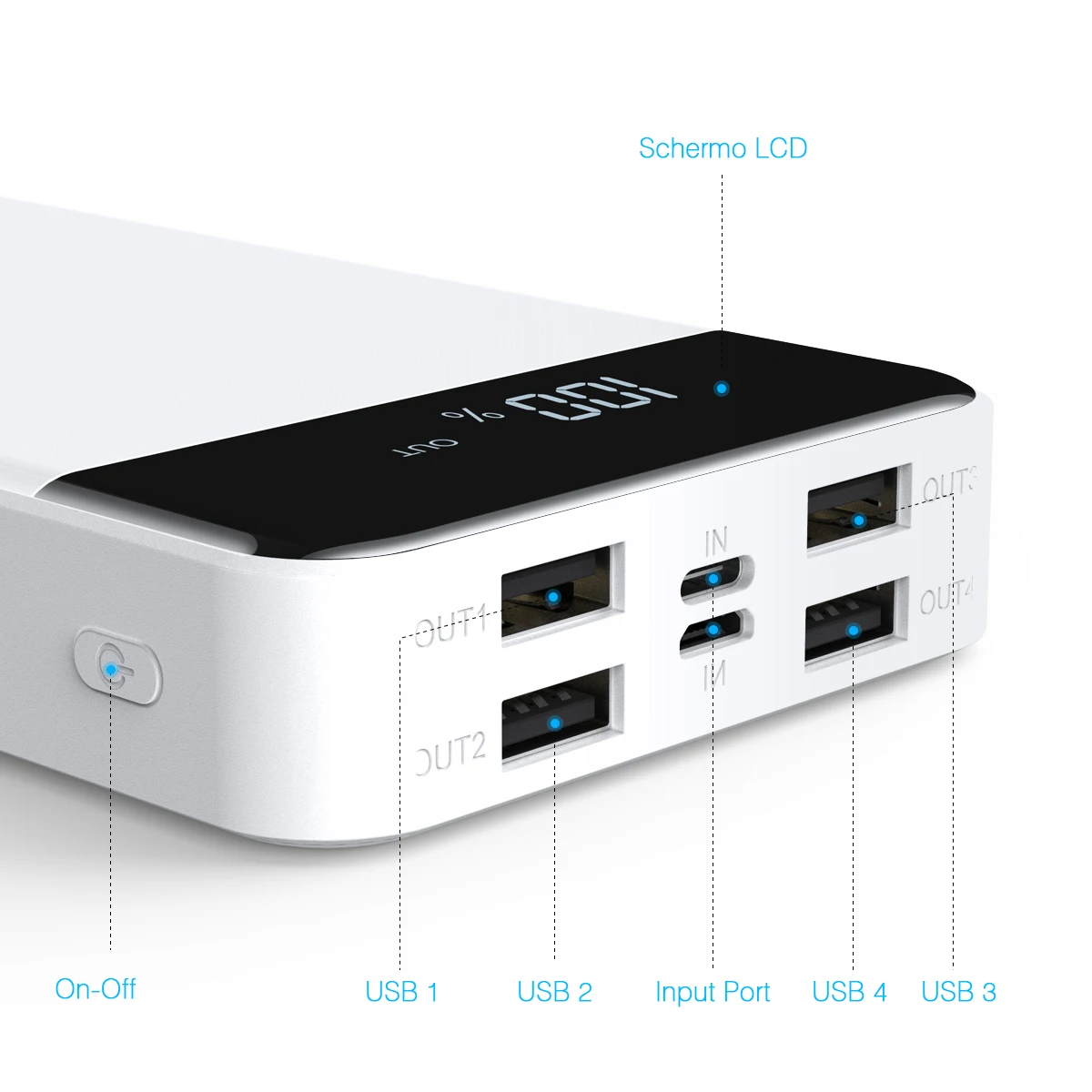 FLOUREON 20000 мАч Внешний аккумулятор для iPhone Xs Max XR 8 7 Samsung 2.1A Быстрая зарядка 4 USB выход 2