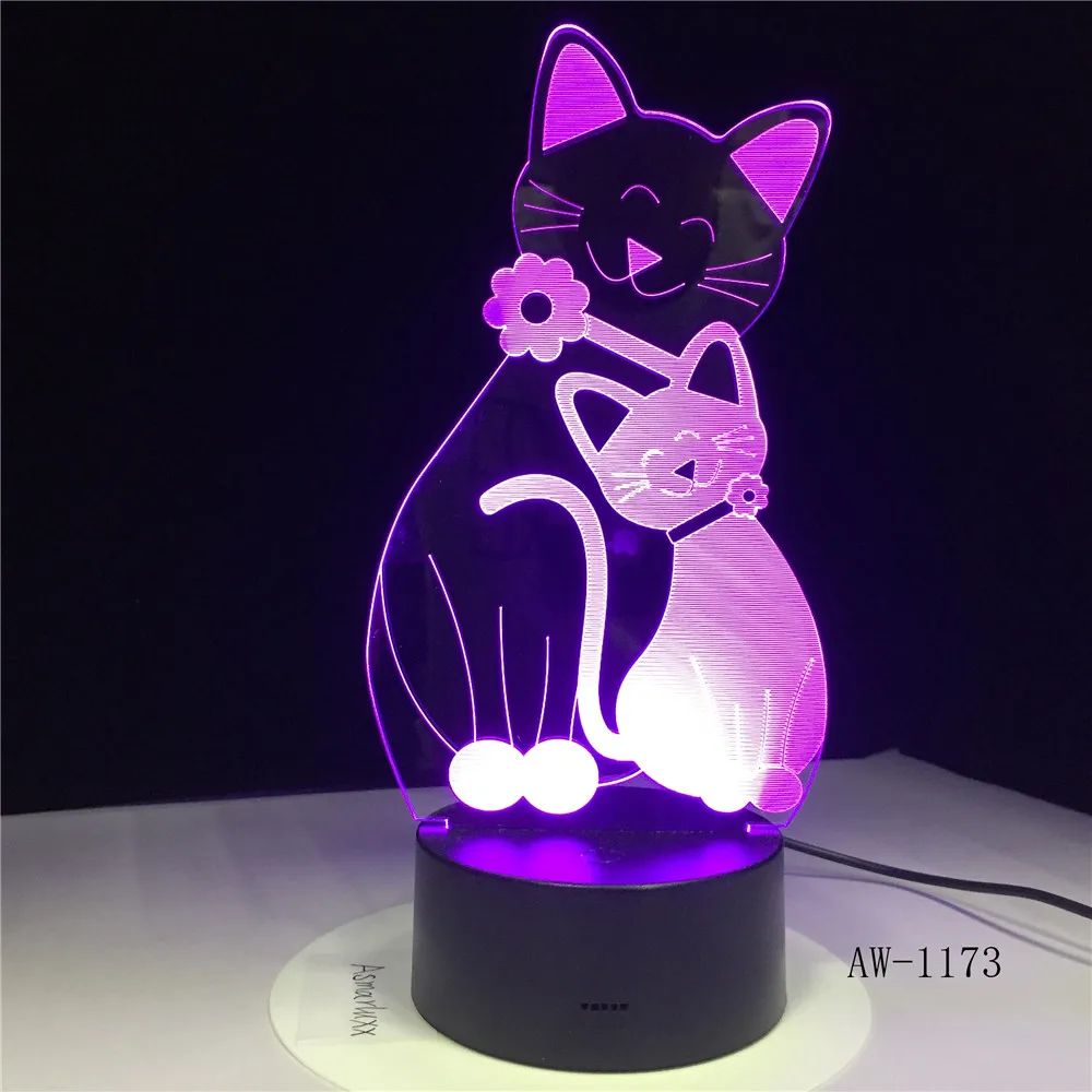 3D уютный лежащий вниз Leisure Cat светодиодный ночник USB Touch 7 Красочный свет детская