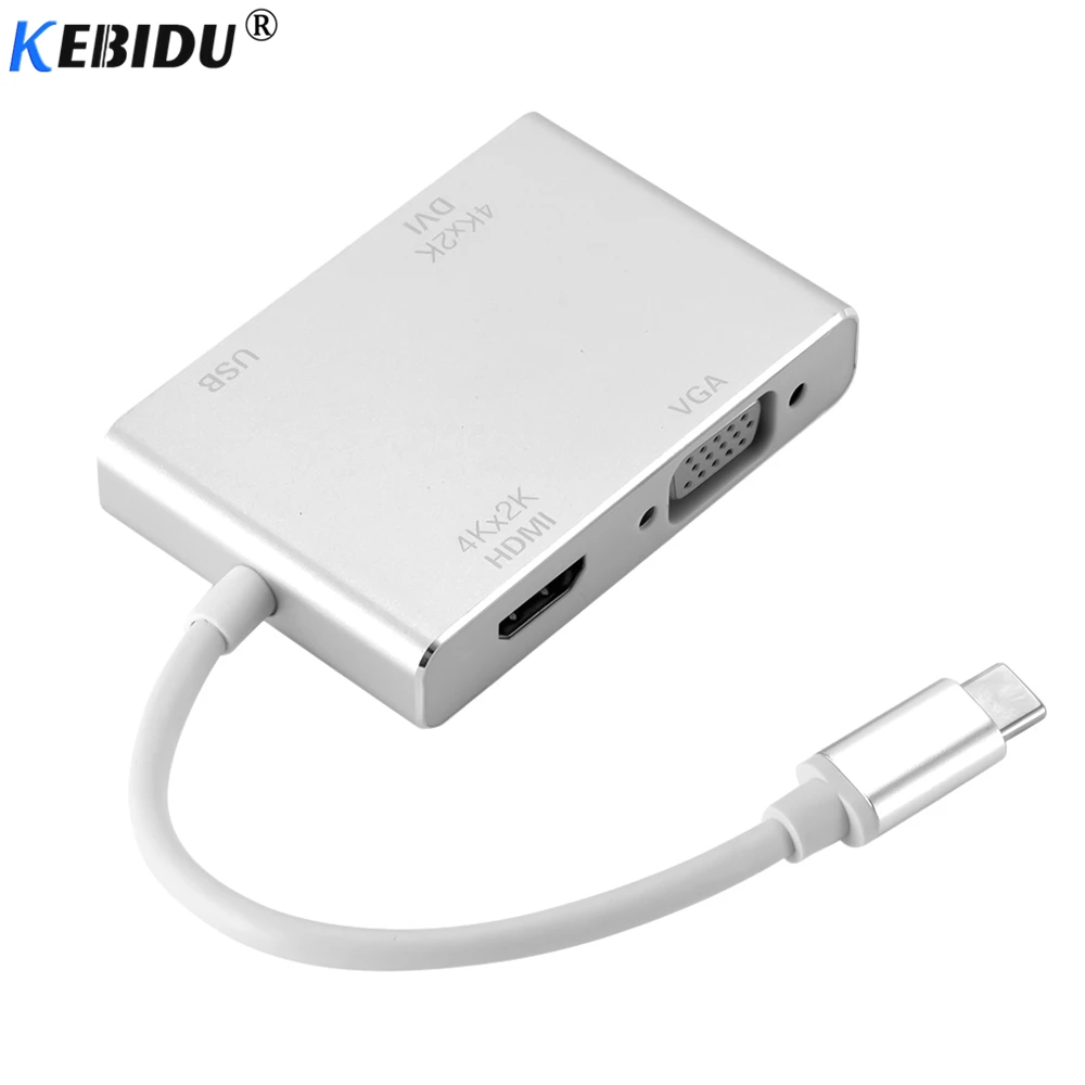 Адаптер KEBIDU 4 в 1 с портом Type-C на HDMI VGA DVI USB 3 0 кабель C для ноутбука ТВ совместимый
