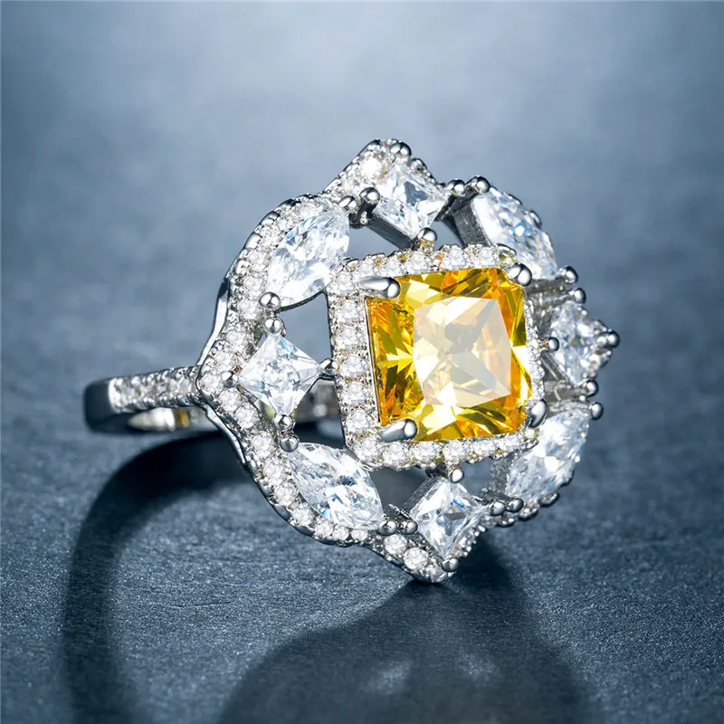 Visisap Luxury Fascinating Square Zircon Ring Full Stone White Gold Color Accessories for Lady Wedding Wholesale Jewelry B1219 | Украшения