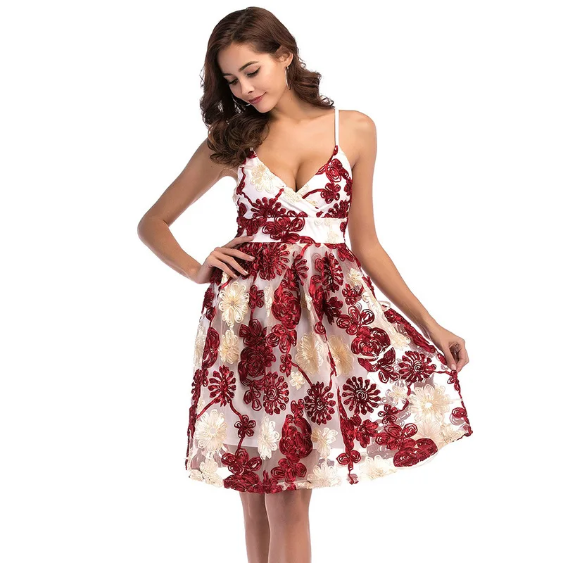 Summer embroidery floral Sexy Dress vestidos backless suspender woman clothes elegant dresses elbise jurken streetwear jurk 2019 | Женская